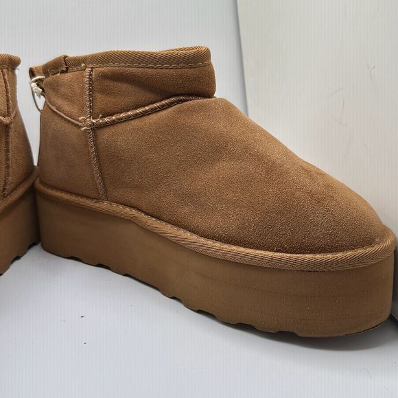 CUSHIONAIRE Women's Genuine Suede pull on platform boot +Memory Foam 8 CHESTNUT - Picture 6 of 7